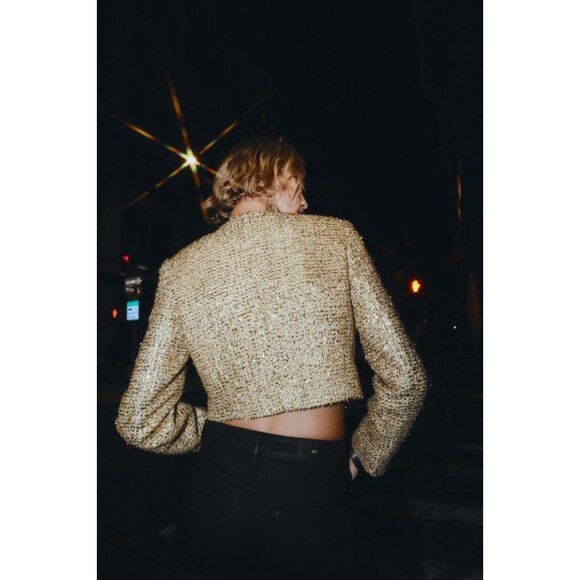 ZARA CROPPED TEXTURED JACKET WITH METALLIC THREAD - Picture 5 of 10